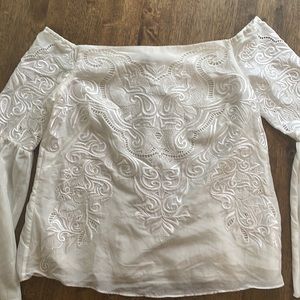 COPY - Intermix Embroidered off the Shoulder Silk Blend top M